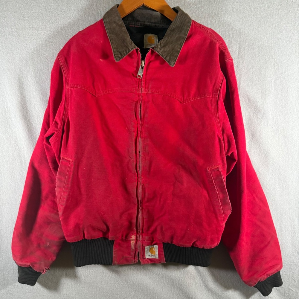 Vintage Carhartt Santa Fe Jacket Red Canvas Western Quilted Lining Medium J14